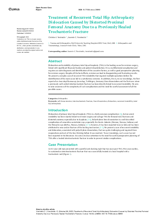 (PDF) Treatment of Recurrent Total Hip Arthroplasty Dislocation Caused ...