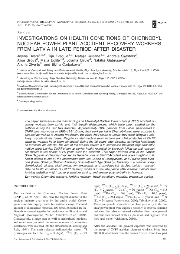(PDF) Investigations on Health Conditions of Chernobyl Nuclear Power ...
