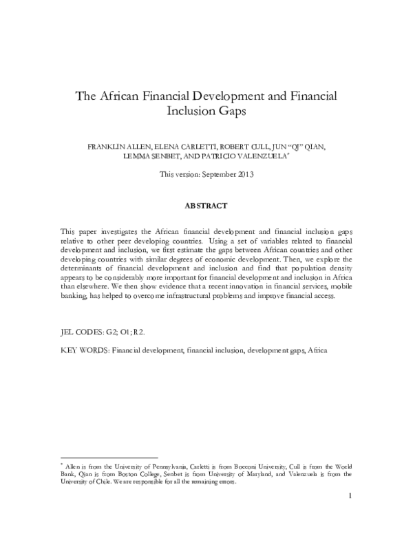 (PDF) The African Financial Development and Financial Inclusion Gaps