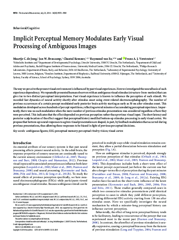 (PDF) Implicit perceptual memory modulates early visual processing of ...