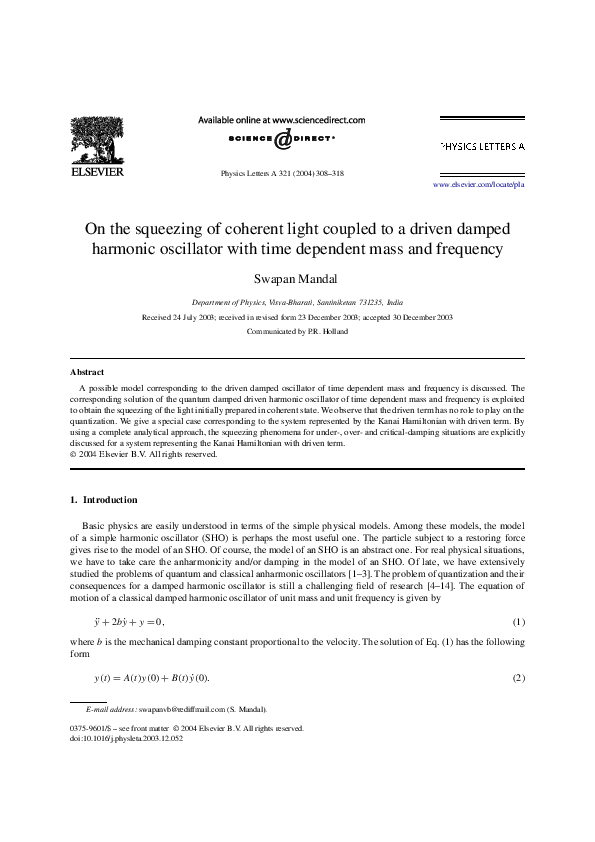 On the squeezing of coherent light coupled to a driven damped harmonic oscillator with time dependent mass and frequency