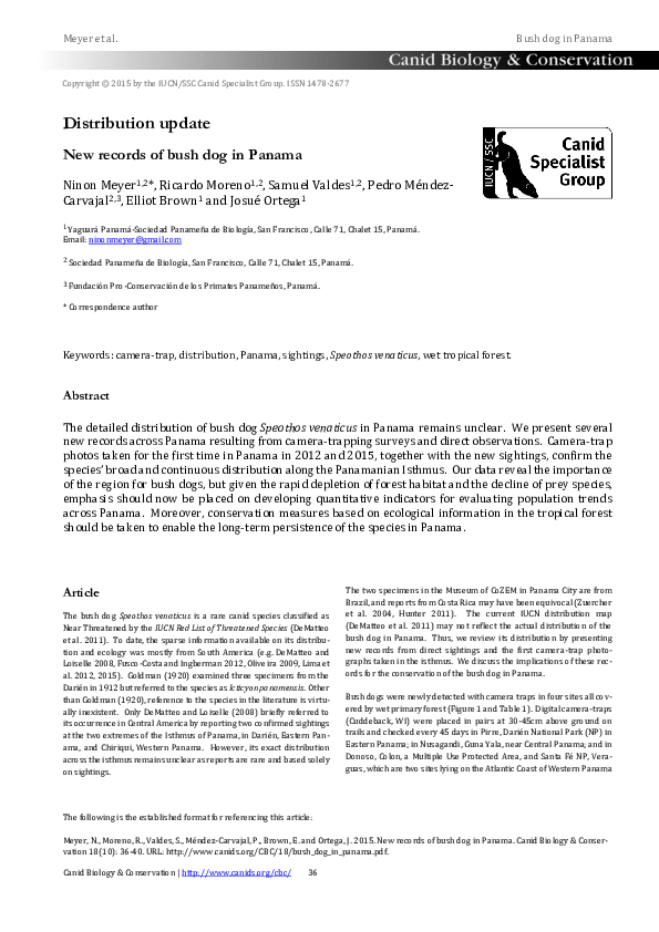 (PDF) Distribution update New records of bush dog in Panama