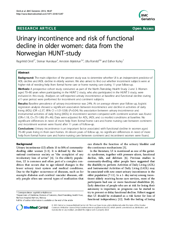 (PDF) Urinary incontinence and risk of functional decline in older ...
