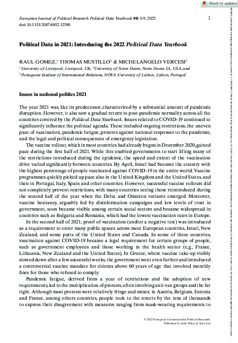 (PDF) Political Data in 2021: Introducing the 2022 Political Data Yearbook