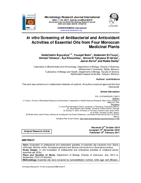 (PDF) In vitro Screening of Antibacterial and Antioxidant Activities of ...