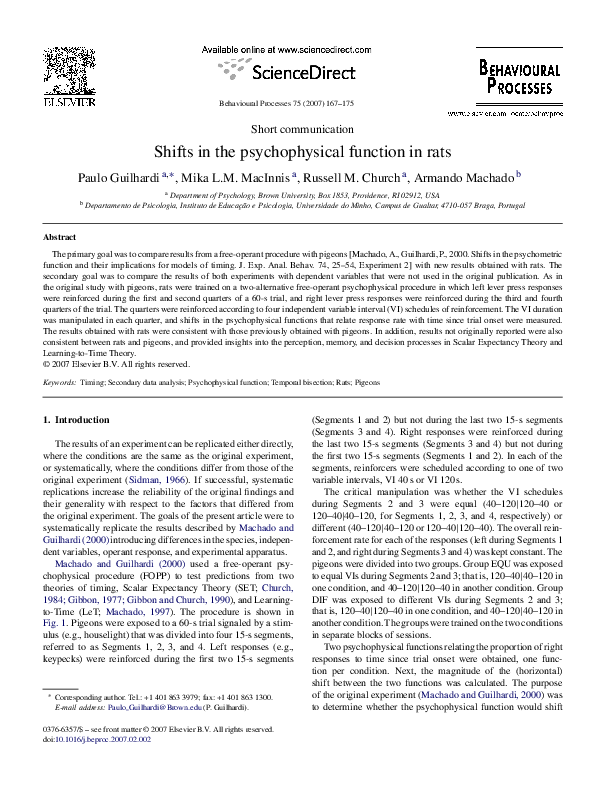 (PDF) Shifts in the psychophysical function in rats