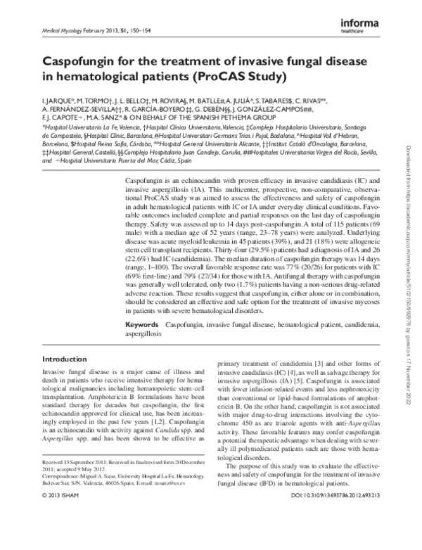 (PDF) Caspofungin for the treatment of invasive fungal disease in ...
