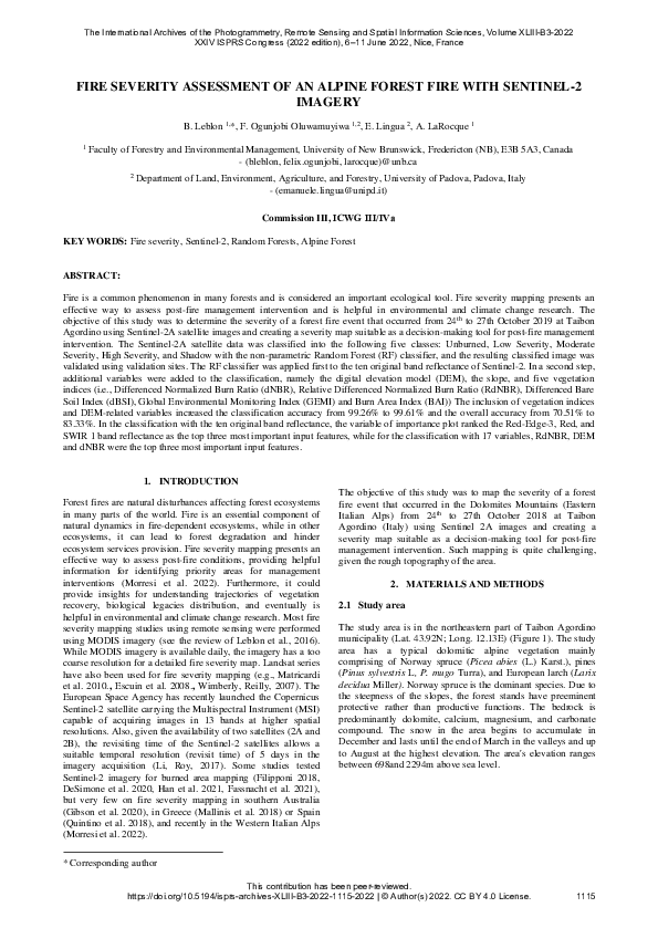 (PDF) Fire Severity Assessment of an Alpine Forest Fire with SENTINEL-2 ...