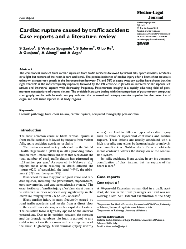 (PDF) Cardiac rupture caused by traffic accident Case reports and a