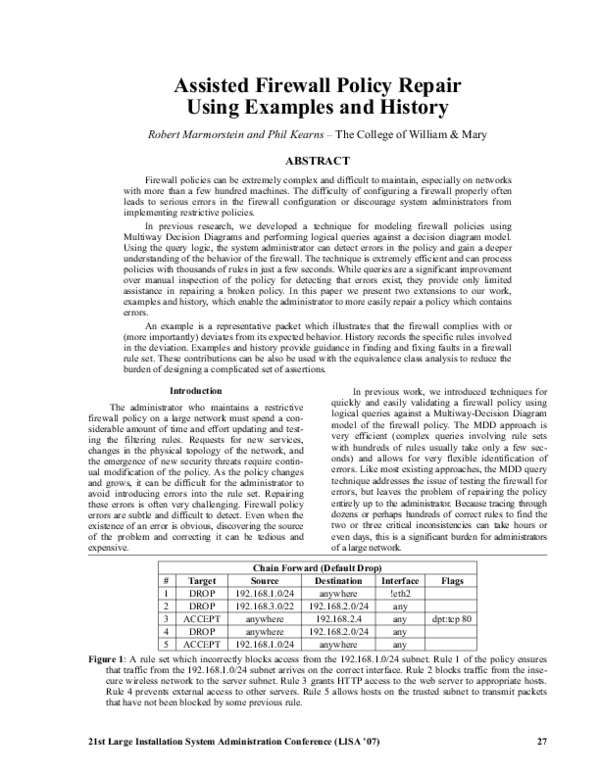 (PDF) Assisted firewall policy repair using examples and history