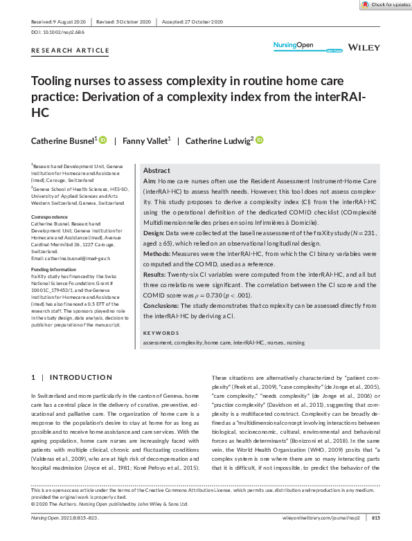 (PDF) Tooling nurses to assess complexity in routine home care practice ...