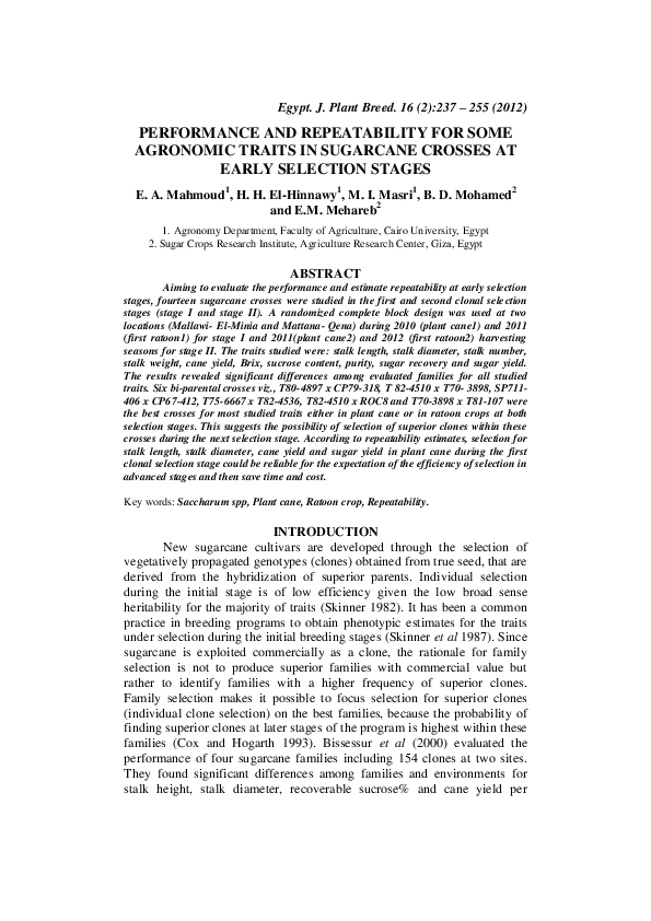 (PDF) Performance and Repeatability for some Agronomic Traits in ...