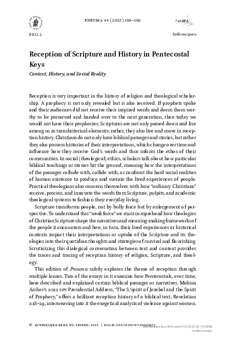 (PDF) Reception of Scripture and History in Pentecostal Keys