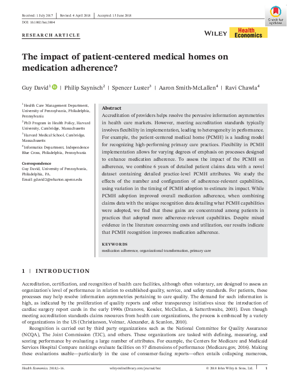 (PDF) The impact of patient-centered medical homes on medication adherence?