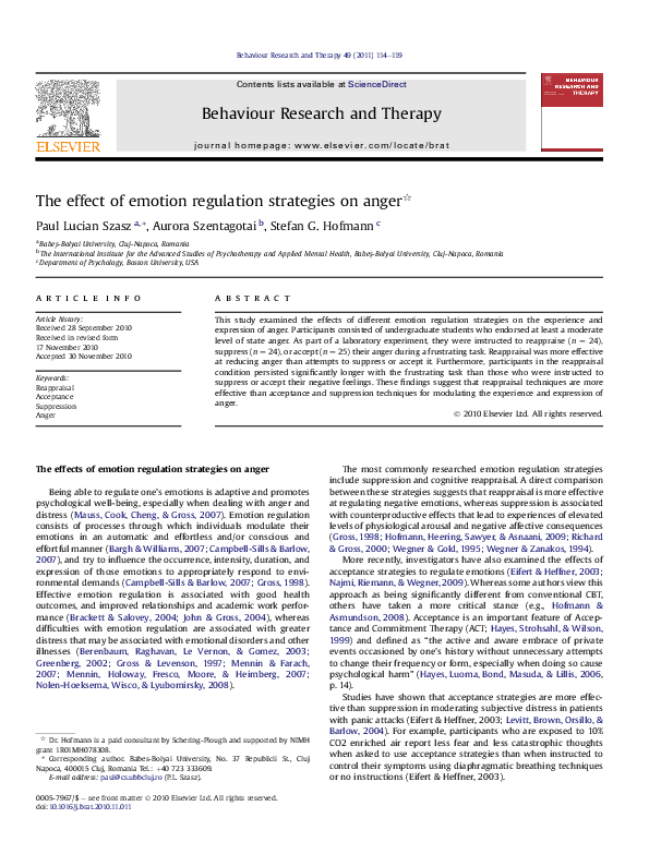 (PDF) The effect of emotion regulation strategies on anger