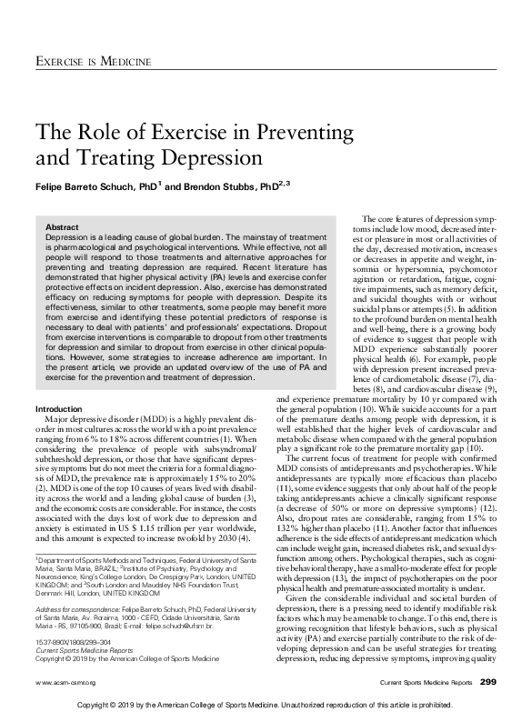 (PDF) The Role of Exercise in Preventing and Treating Depression