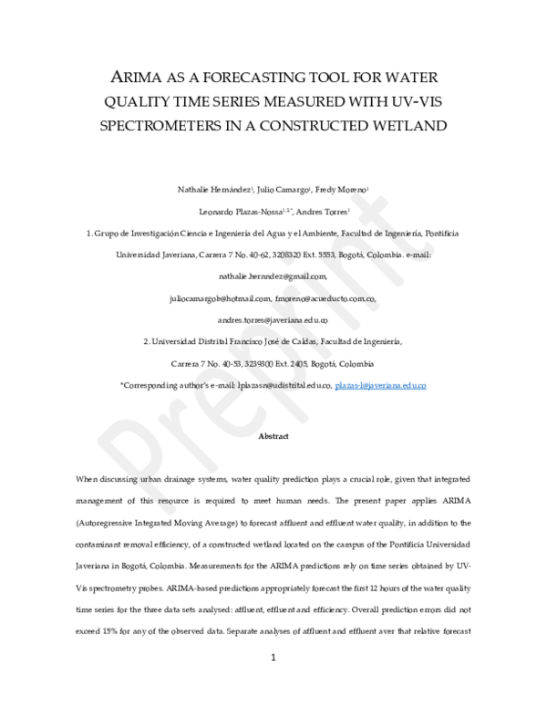 (PDF) Arima as a forecasting tool for water quality time series ...