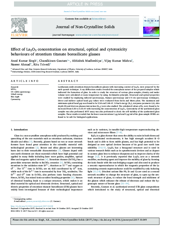 (PDF) Effect of La2O3 concentration on structural, optical and ...