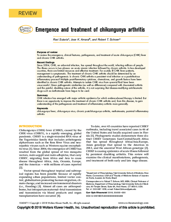 (PDF) Emergence and treatment of chikungunya arthritis