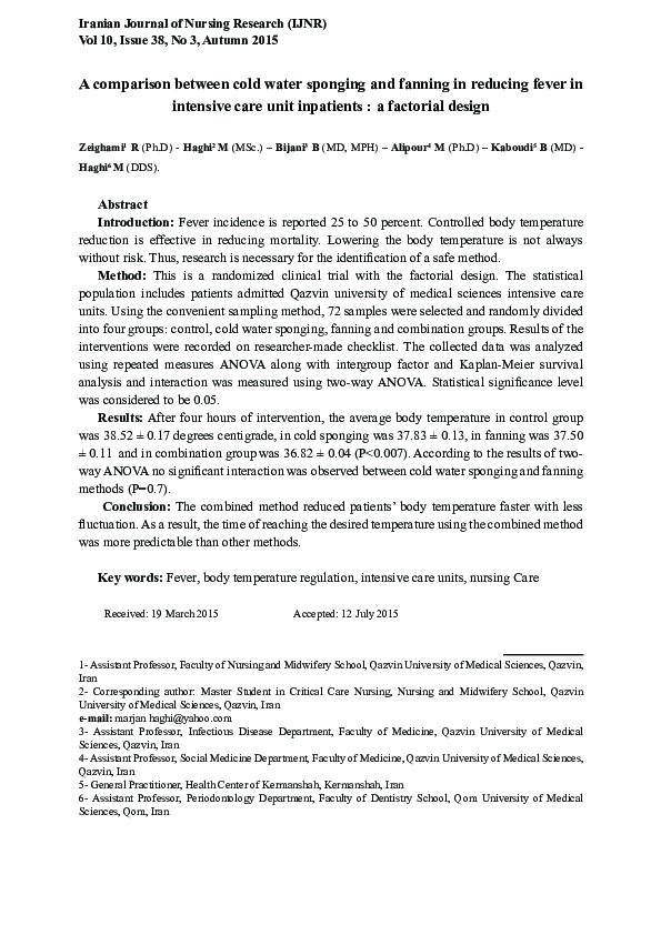 (PDF) A comparison between cold water sponging and fanning in reducing