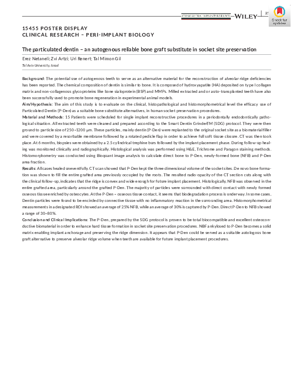 (PDF) The particulated dentin – an autogenous reliable bone graft ...