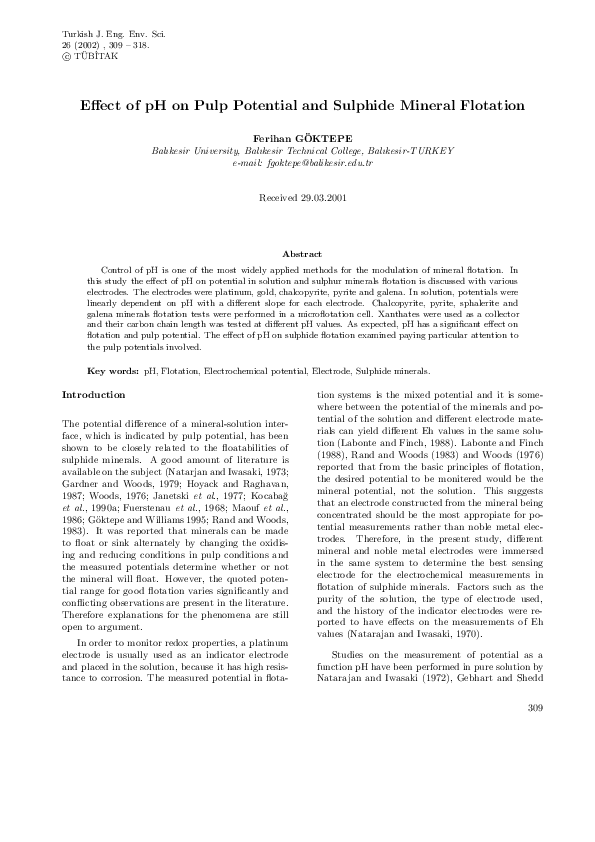 (PDF) Effect of pH on Pulp Potential and Sulphide Mineral Flotation