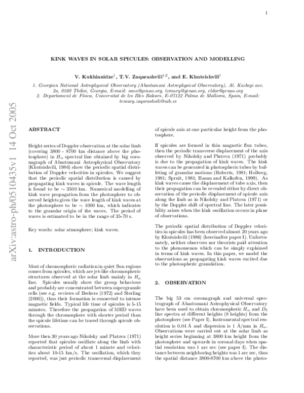 (PDF) Kink Waves in Solar Spicules: Observation and Modelling