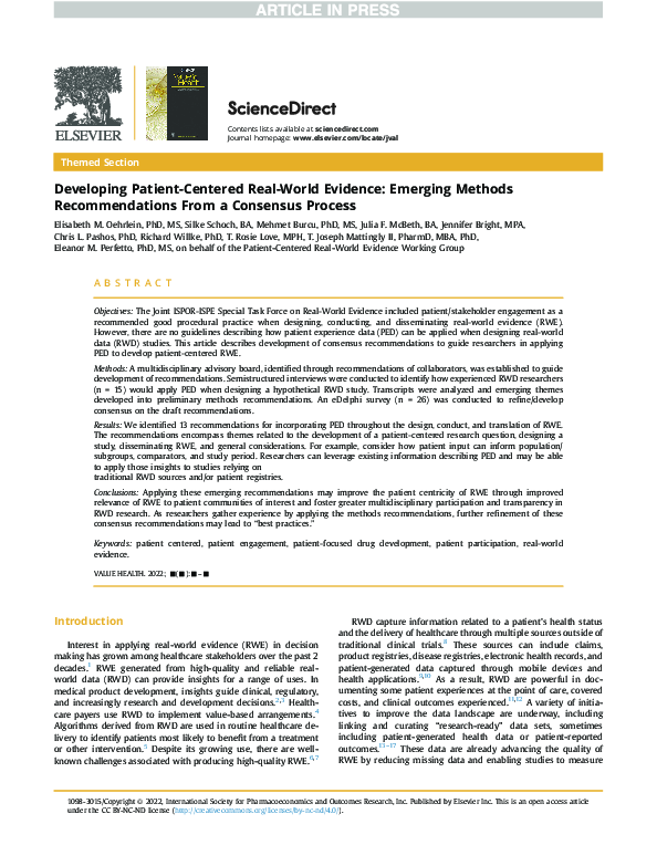 (PDF) Developing Patient-Centered Real-World Evidence: Emerging Methods ...
