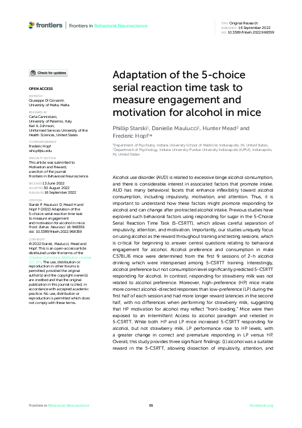 (PDF) Adaptation of the 5-choice serial reaction time task to measure ...