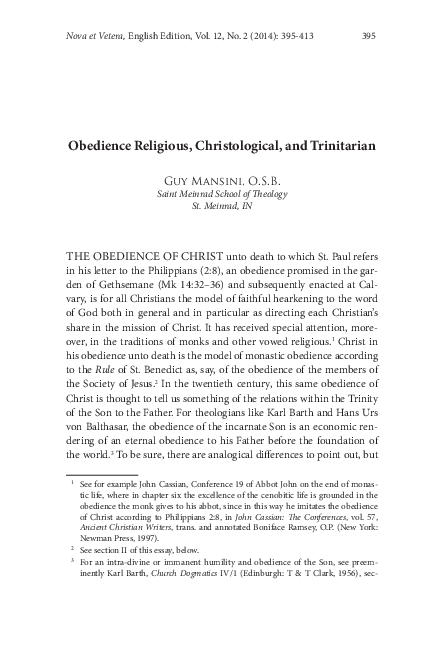 (PDF) Obedience Religious, Christological, and Trinitarian