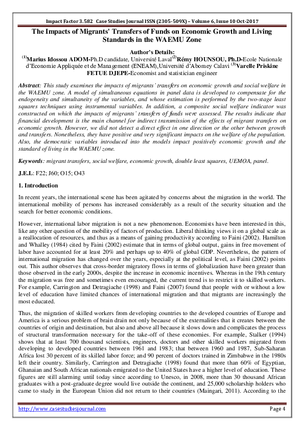 (PDF) The Impacts of Migrants' Transfers of Funds on Economic Growth ...