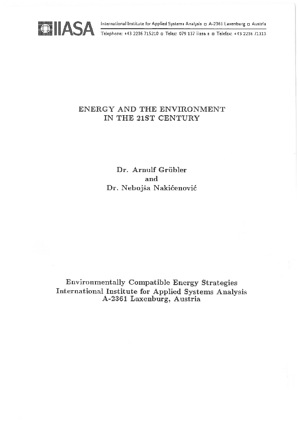 (PDF) Energy and the environment in the 21st century