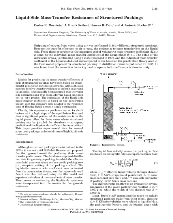 (PDF) Liquid-Side Mass-Transfer Resistance of Structured Packings