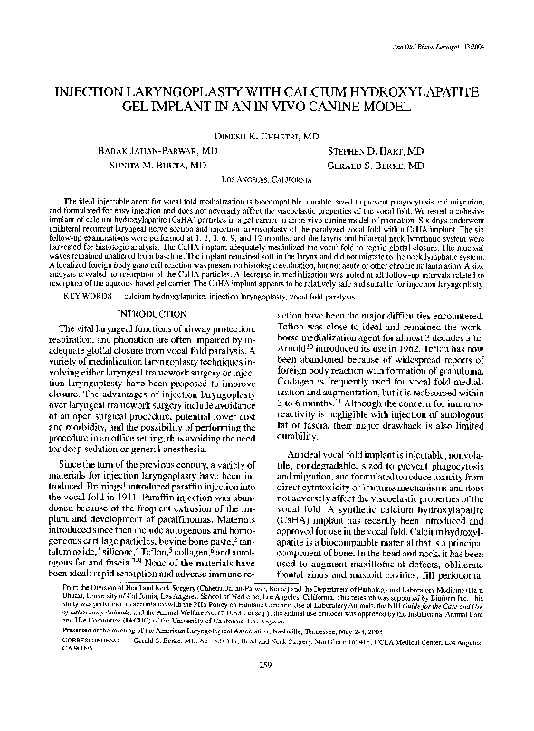 (PDF) Injection Laryngoplasty with Calcium Hydroxylapatite Gel Implant ...