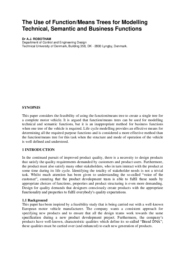 (PDF) The use of function/means trees for modelling technical, semantic ...