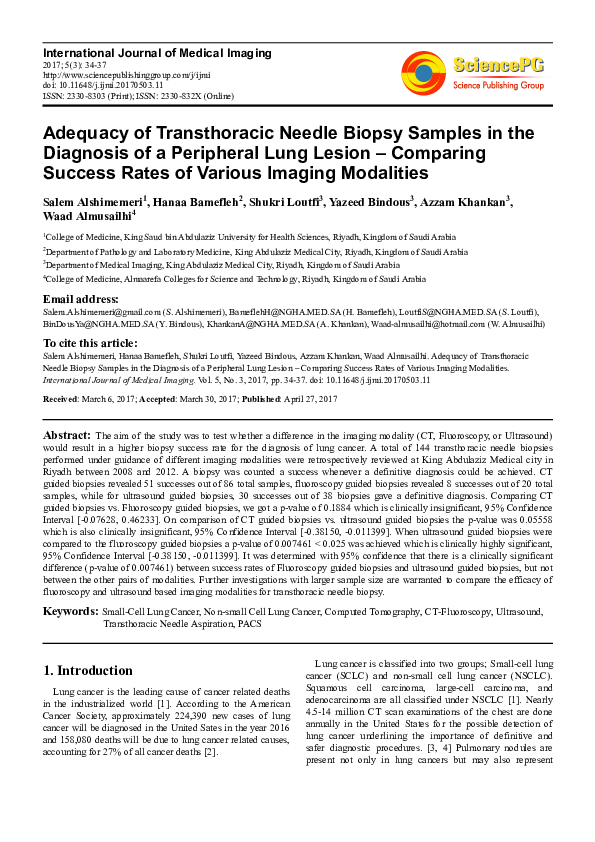 (PDF) Adequacy of Transthoracic Needle Biopsy Samples in the Diagnosis ...