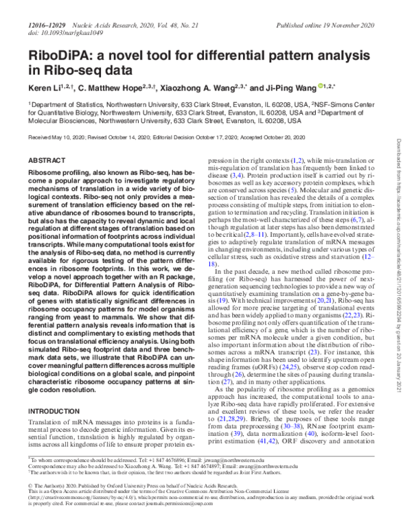 (PDF) RiboDiPA: A Novel tool for differential pattern analysis in Ribo ...