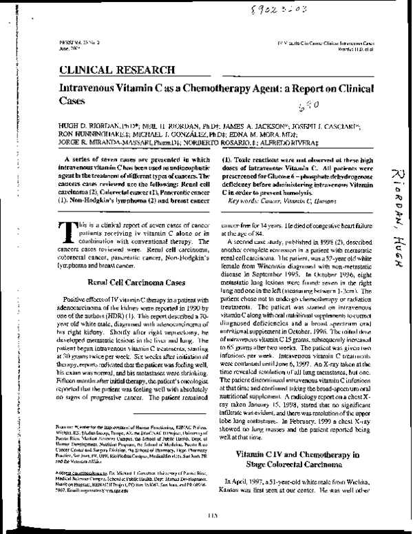 (PDF) Intravenous vitamin C as a chemotherapy agent a report on