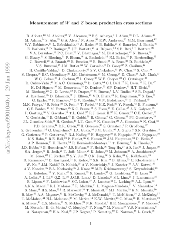 (PDF) Measurement of W and Z boson production cross sections in pp ...