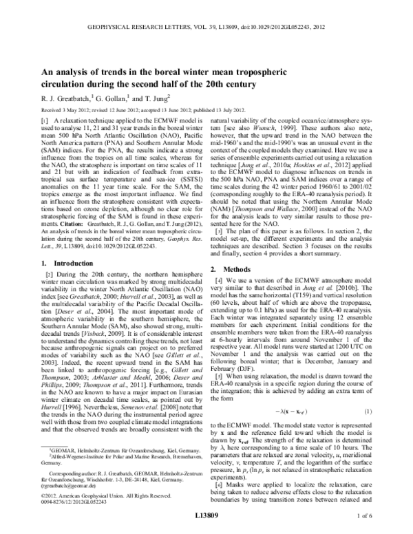 (PDF) An analysis of trends in the boreal winter mean tropospheric ...