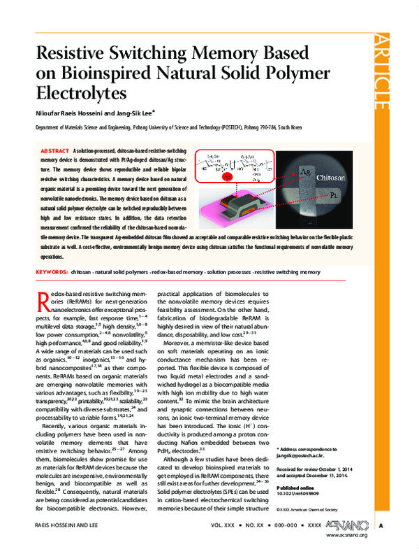 (PDF) Resistive Switching Memory Based on Bioinspired Natural Solid ...
