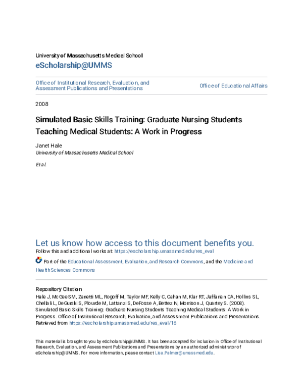 (PDF) Simulated Basic Skills Training: Graduate Nursing Students ...