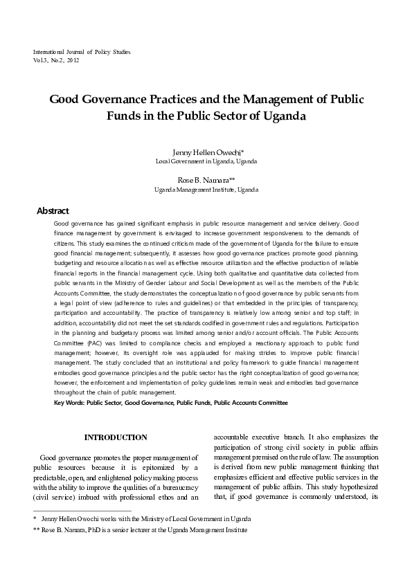(PDF) Articles : Good Governance Practices and the Management of Public ...