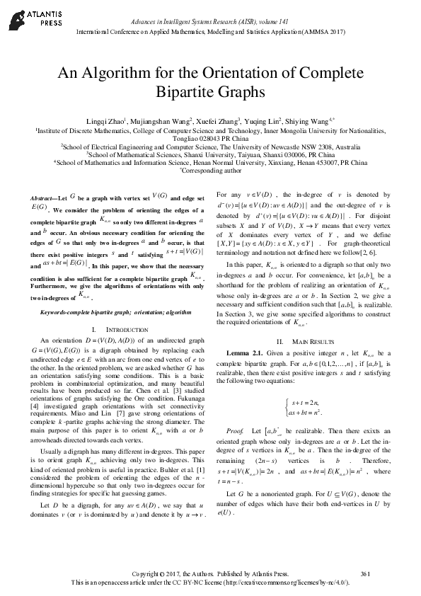 (PDF) An Algorithm for the Orientation of Complete Bipartite Graphs