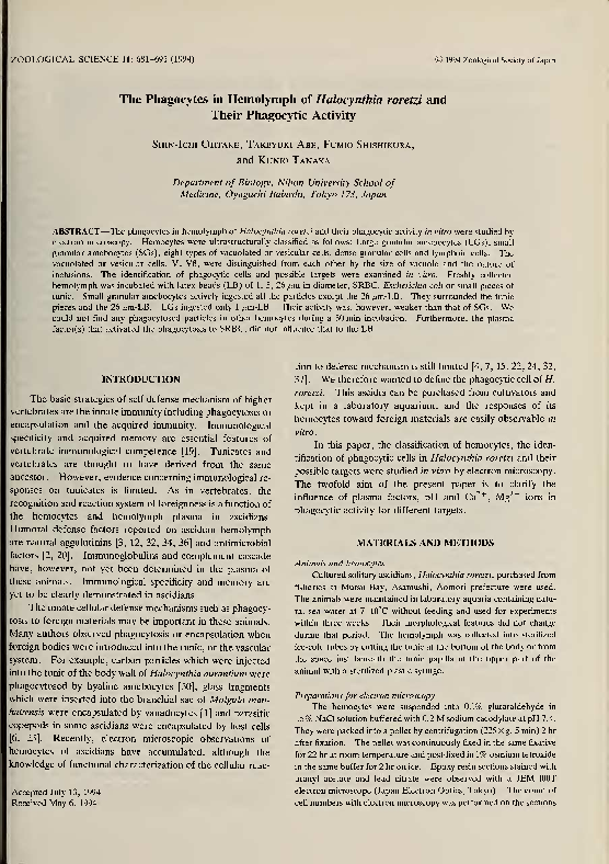(PDF) The phagocytes in hemolymph of Halocynthia roretzi and their ...