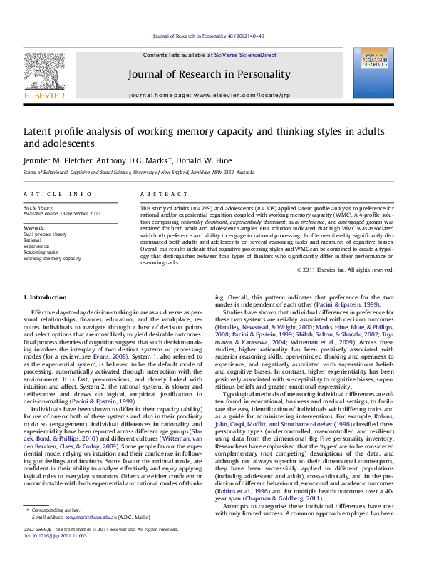 (PDF) Latent profile analysis of working memory capacity and thinking ...