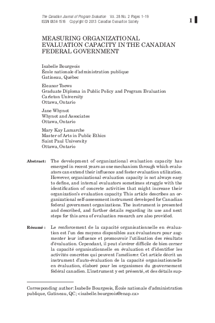 (PDF) Measuring Organizational Evaluation Capacity in the Canadian ...