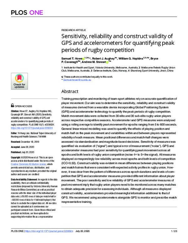 (PDF) Sensitivity, reliability and construct validity of GPS and ...