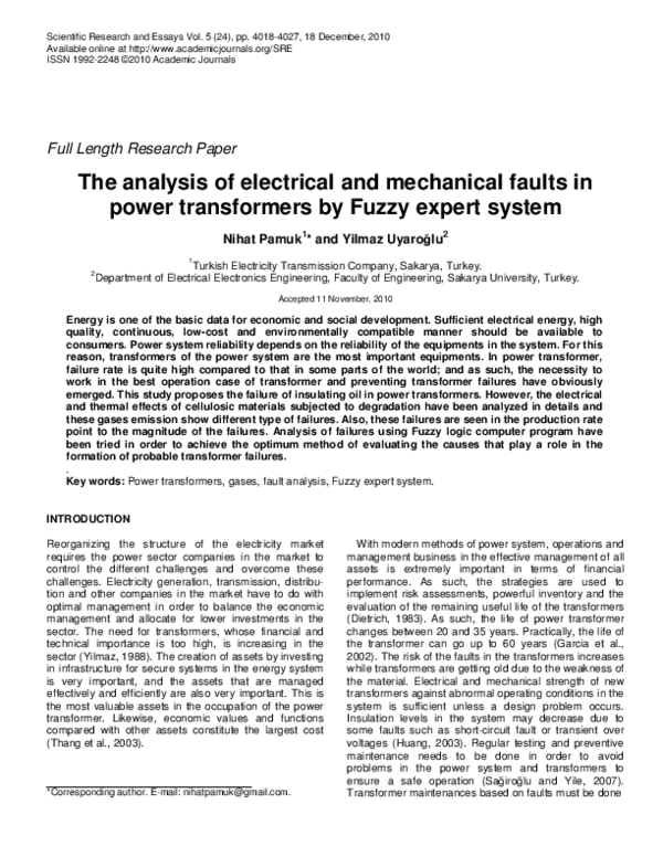 (PDF) The analysis of electrical and mechanical faults in power