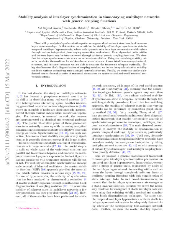 (PDF) Stability of intralayer synchronization in dynamic multilayer ...